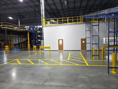 Warehouse with marked pedestrian walkway