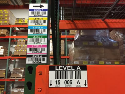 Vertical warehouse rack label