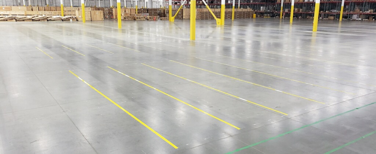 Warehouse floor marked with tape