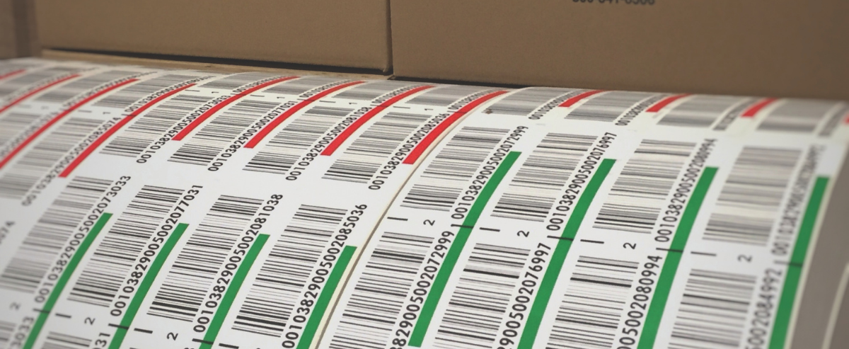 Pallet labels in front of ID Label shipping boxes