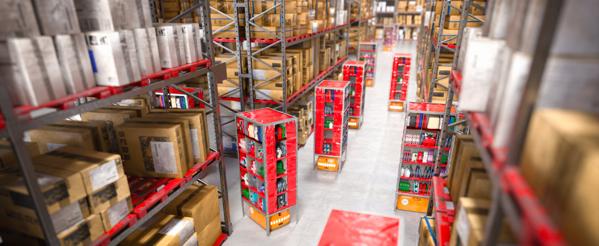 Robots on warehouse floor